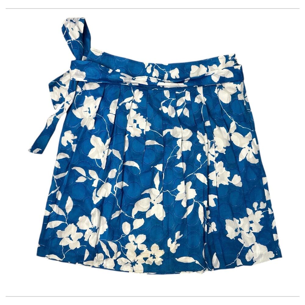 DJ & Co. Blue White Floral Pleated A-line Cotton Short Skirt Lined Women Size 10